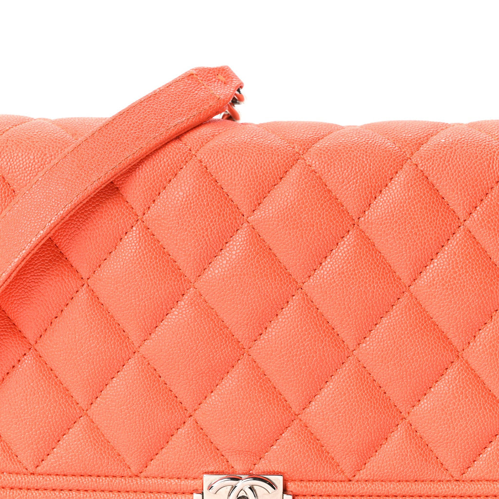 Caviar Quilted Boy Wallet On Chain WOC Orange wholesalehk.shop