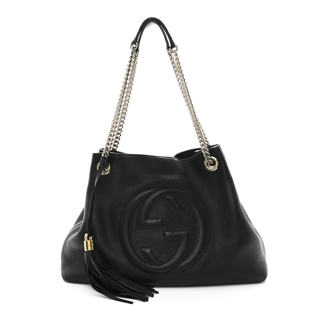 Pebbled Calfskin Medium Soho Chain Shoulder Bag Black wholesalehk.shop