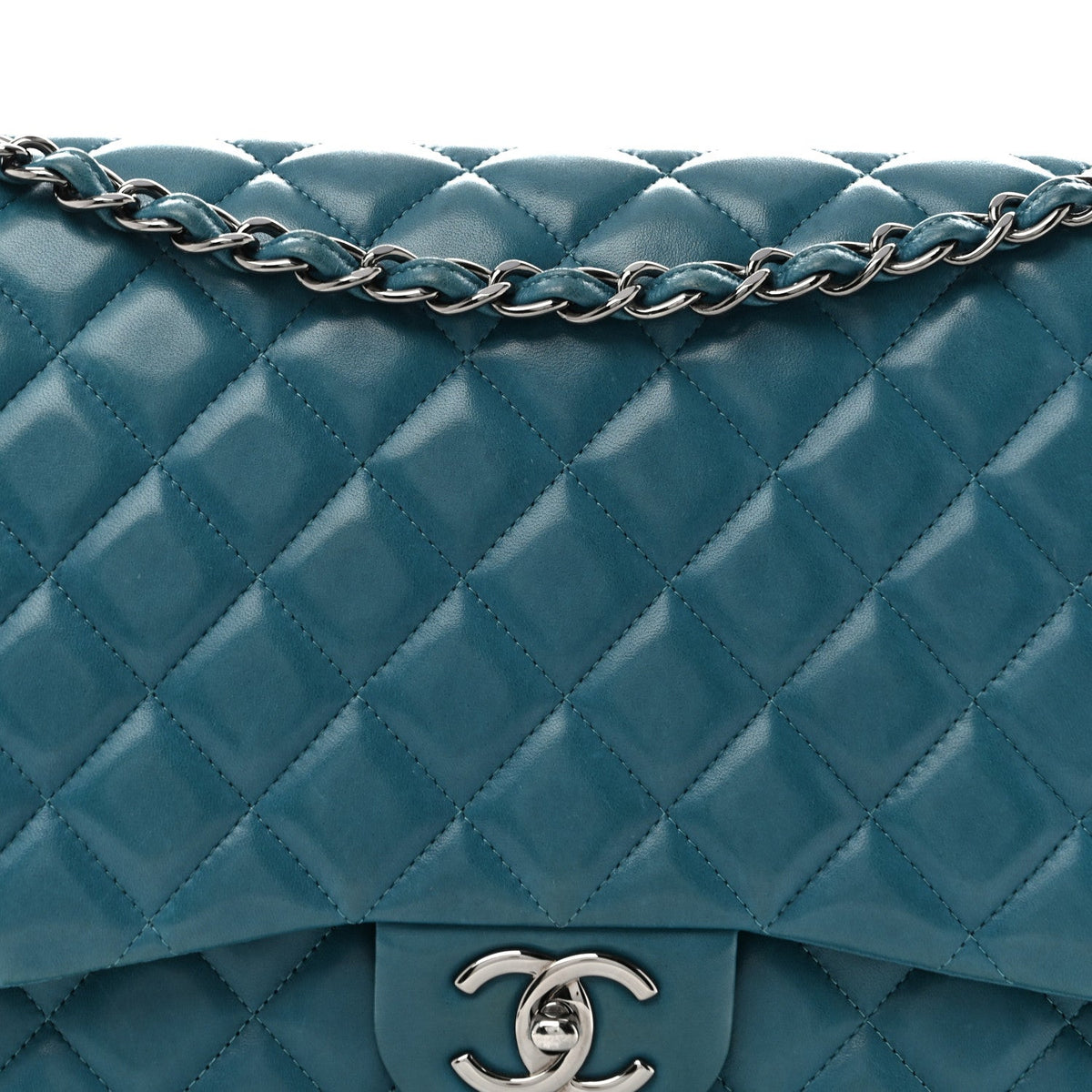 Lambskin Quilted Maxi Double Flap Turquoise wholesalehk.shop