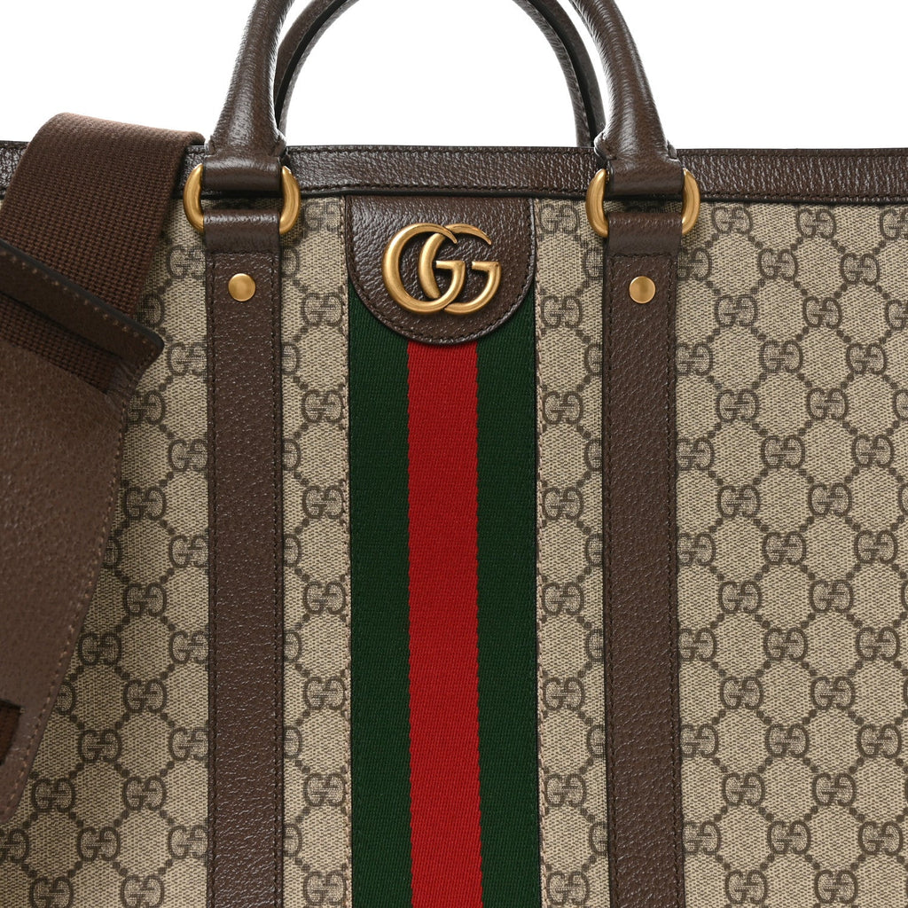GG Supreme Monogram Textured Dollar Calfskin Web Large Ophidia Tote Bag Beige Ebony wholesalehk.shop