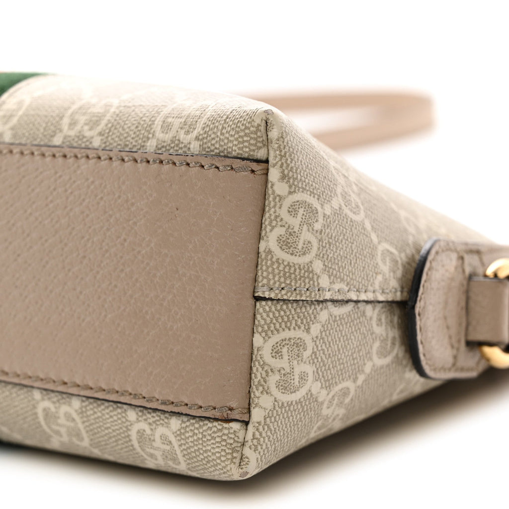 GG Supreme Monogram Textured Dollar Calfskin Web Small Ophidia Dome Shoulder Beige Mystic White Oatmeal wholesalehk.shop
