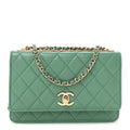 Lambskin Quilted Trendy CC Wallet On Chain WOC Green wholesalehk.shop