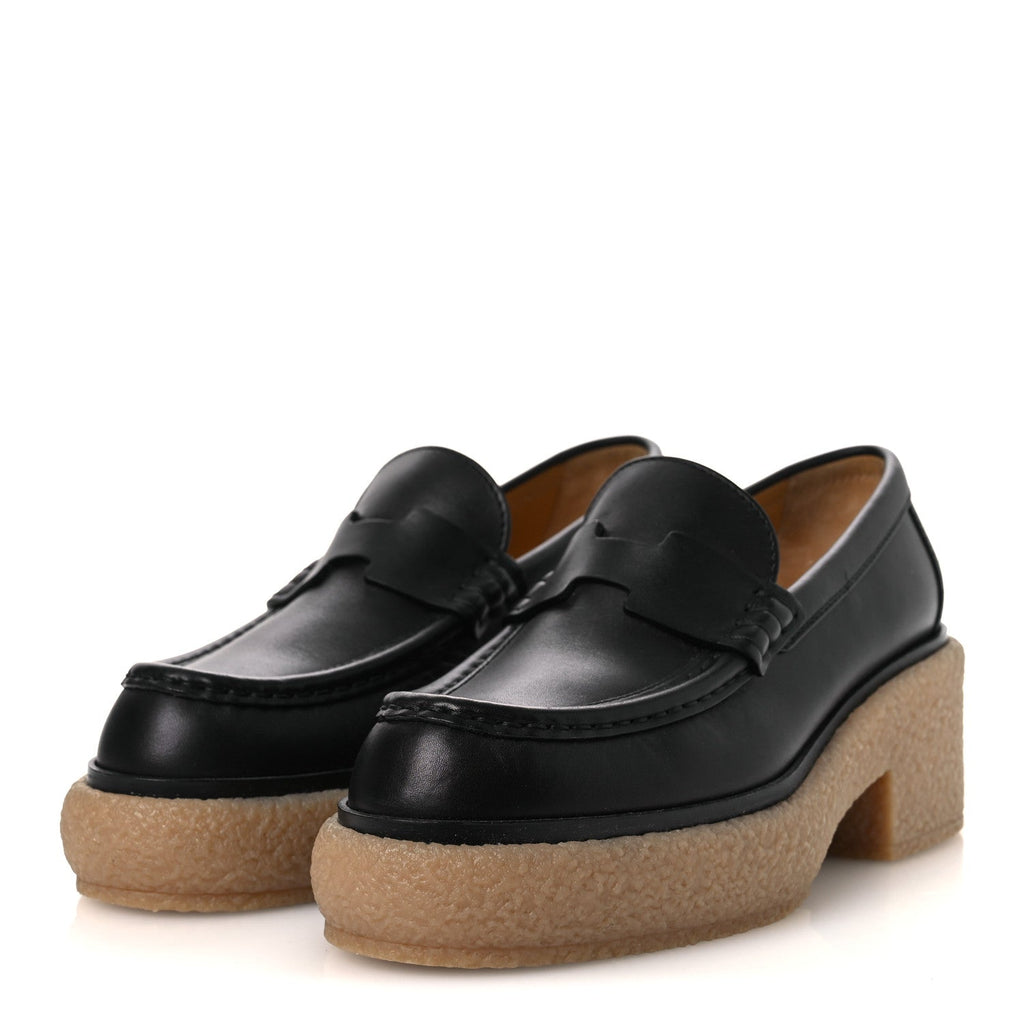 Glazed Calfskin Womens Fanny Loafers 36 Black wholesalehk.shop