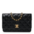 Shiny Lambskin Quilted CC Bow Wallet on Chain WOC Black wholesalehk.shop
