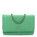Caviar Chevron Quilted Wallet On Chain WOC Green wholesalehk.shop