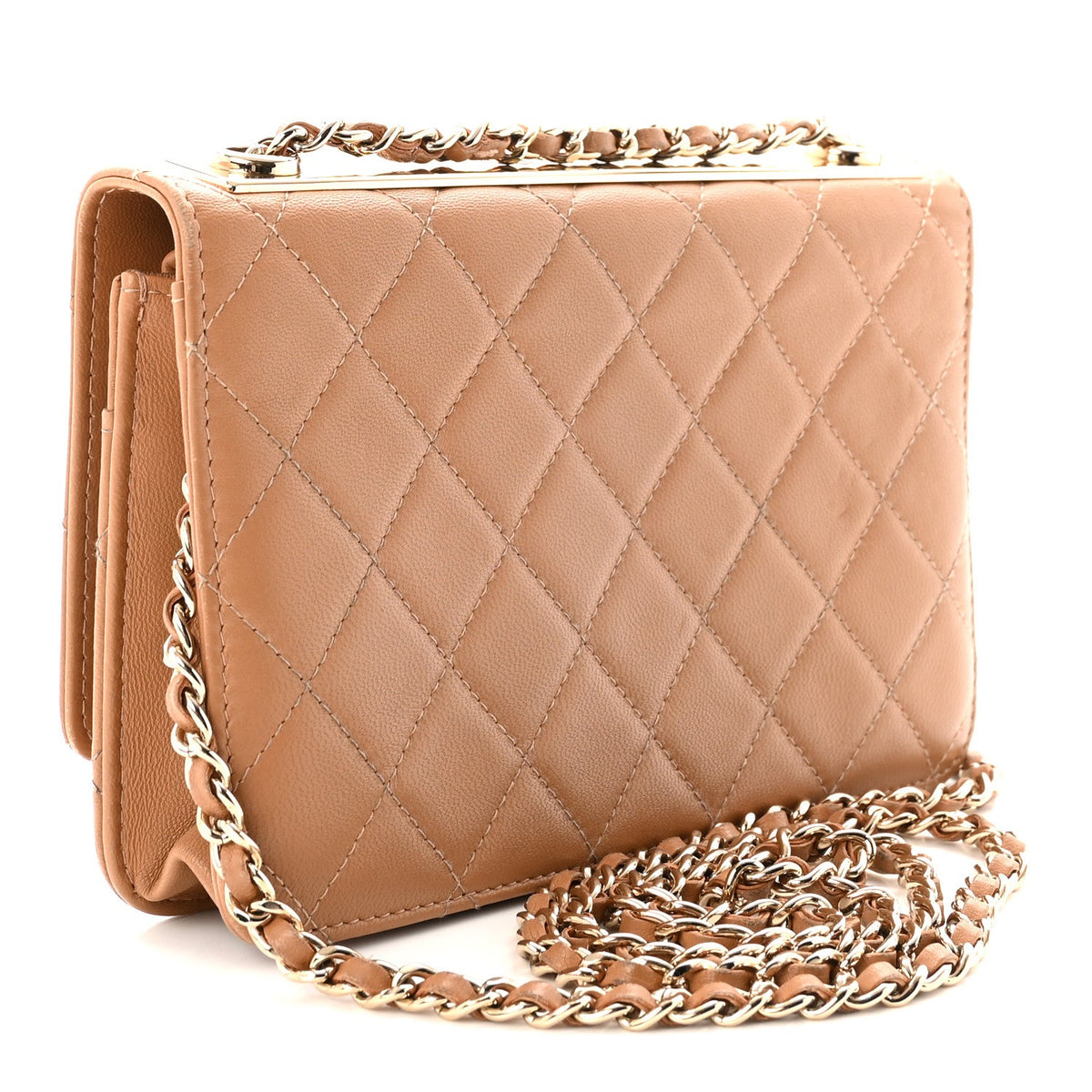 Lambskin Quilted Trendy CC Wallet On Chain WOC Beige wholesalehk.shop