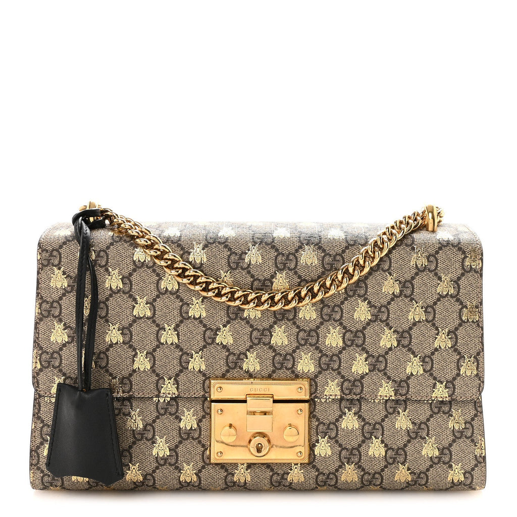 GG Supreme Monogram Bees Medium Padlock Shoulder Bag Beige Oro Black £¨ Direct shipment via from wholesalehk.shop