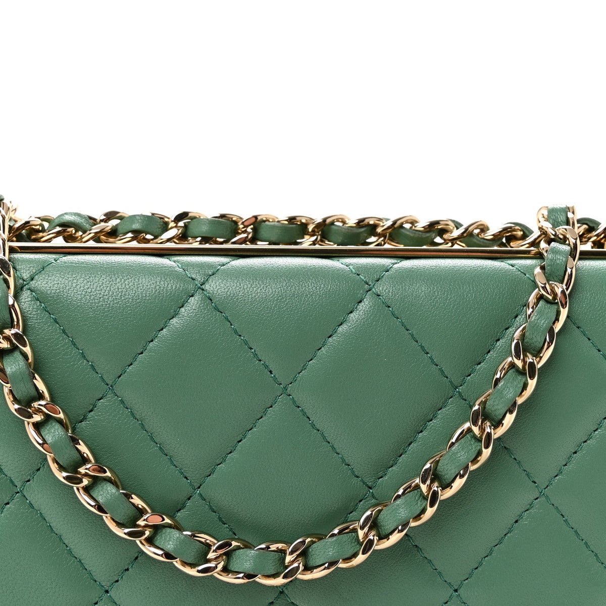 Lambskin Quilted Trendy CC Wallet On Chain WOC Green wholesalehk.shop