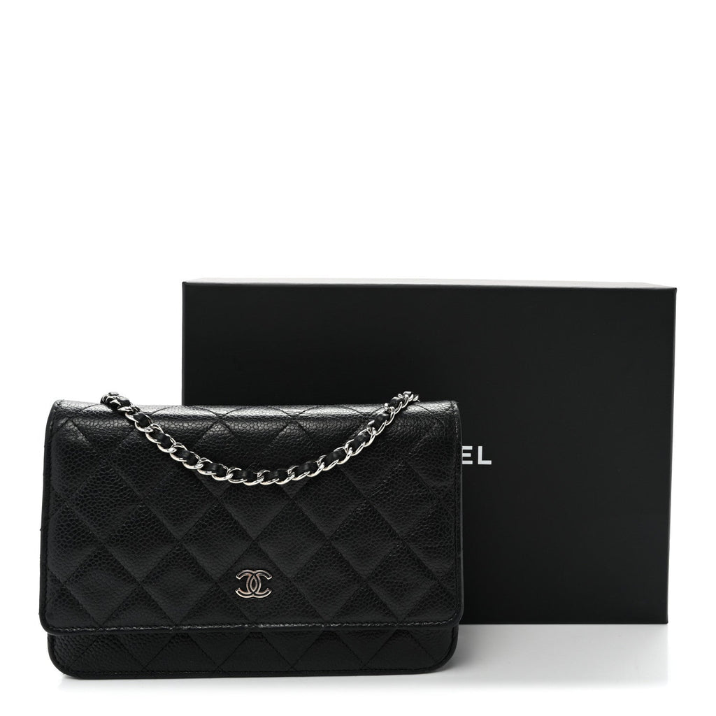 Caviar Quilted Wallet on Chain WOC Black wholesalehk.shop