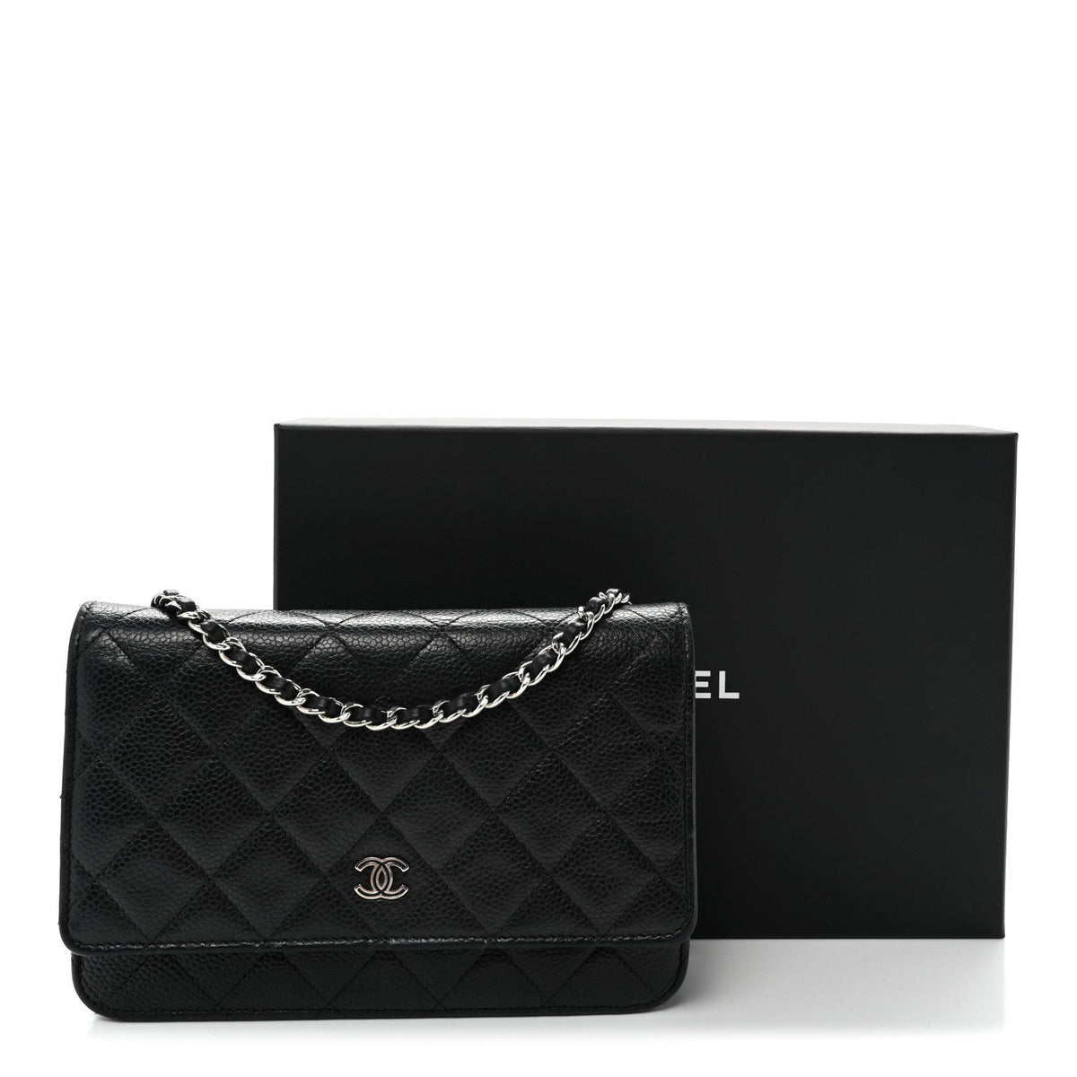Caviar Quilted Wallet on Chain WOC Black wholesalehk.shop