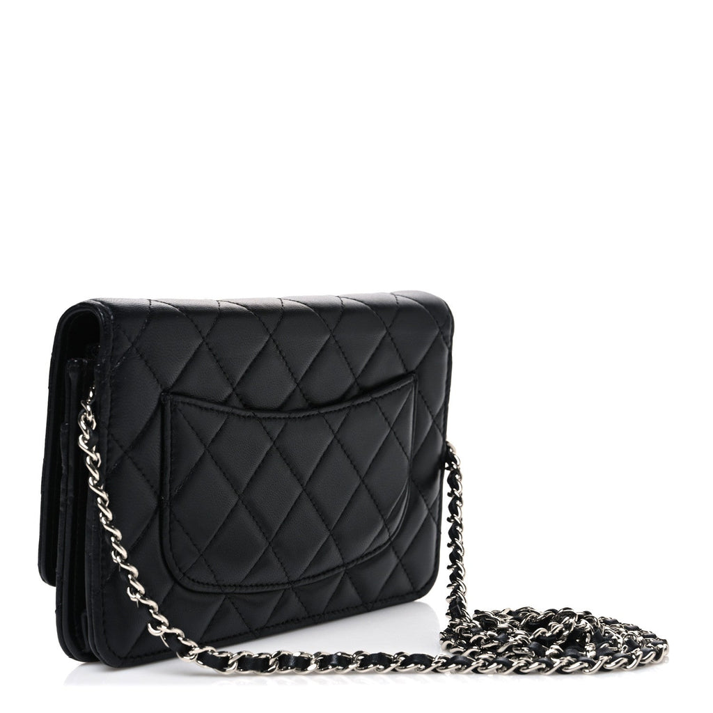 Lambskin Quilted Wallet On Chain WOC Black wholesalehk.shop