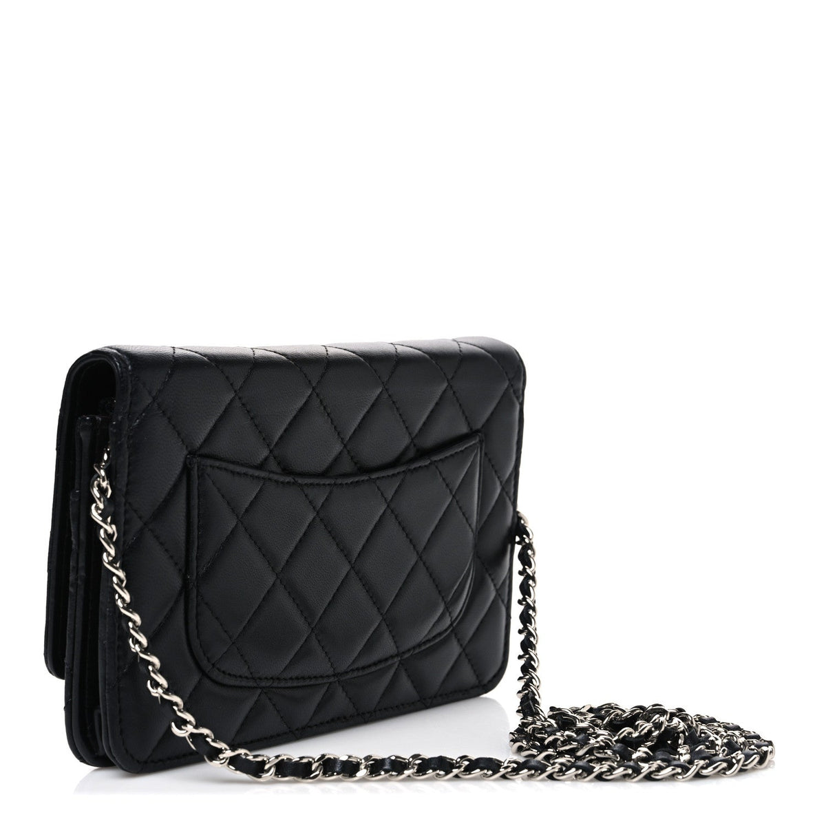 Lambskin Quilted Wallet On Chain WOC Black wholesalehk.shop
