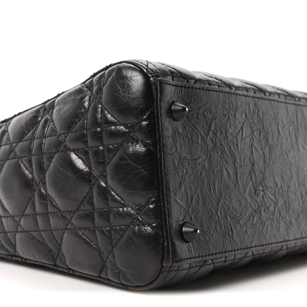 Crinkled Calfskin Cannage Medium Lady Dior Black wholesalehk.shop