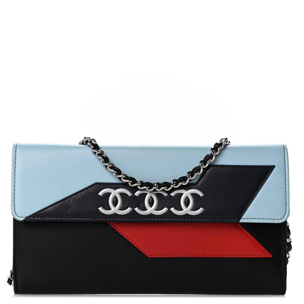 Lambskin Airlines Wallet On Chain WOC Blue Black Red wholesalehk.shop