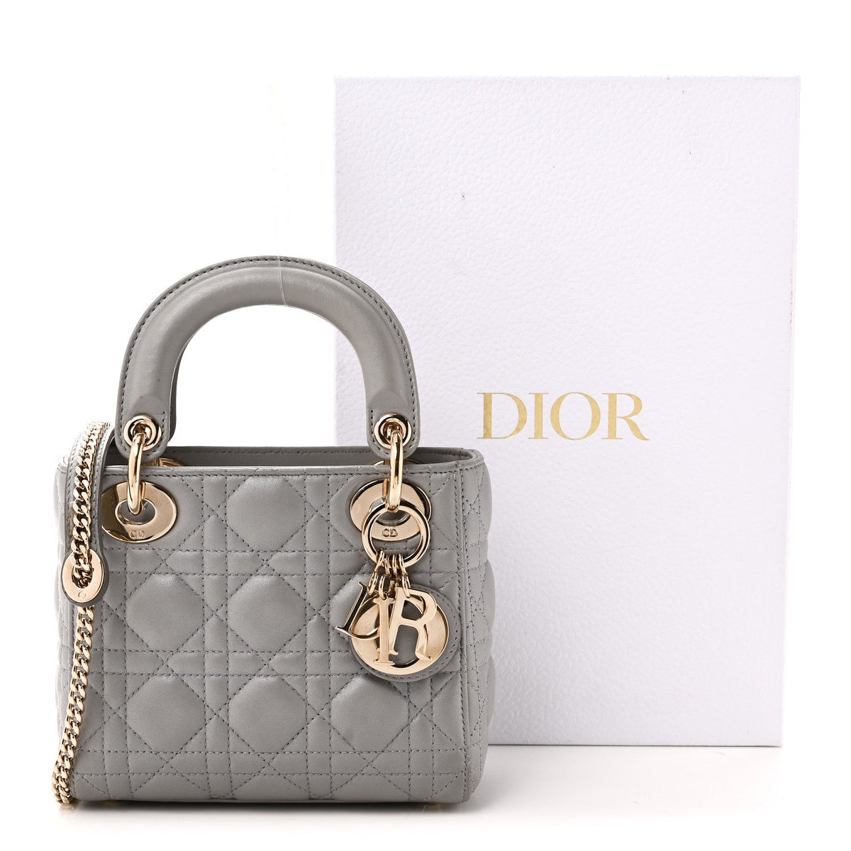 Metallic Lambskin Cannage Mini Lady Dior Grey wholesalehk.shop