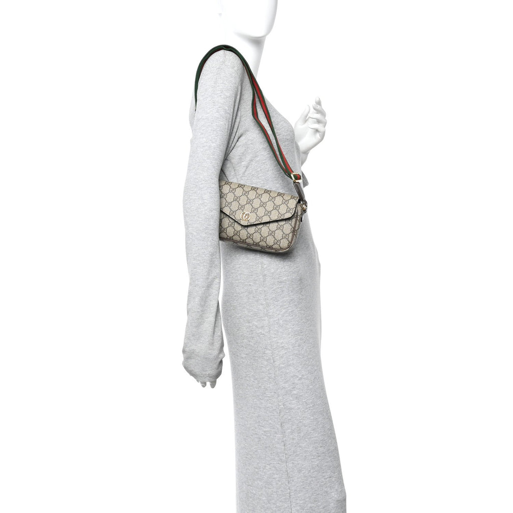 GG Supreme Monogram Textured Dollar Calfskin Web Mini Ophidia Envelope Shoulder Bag Beige Ebony New Acero wholesalehk.shop