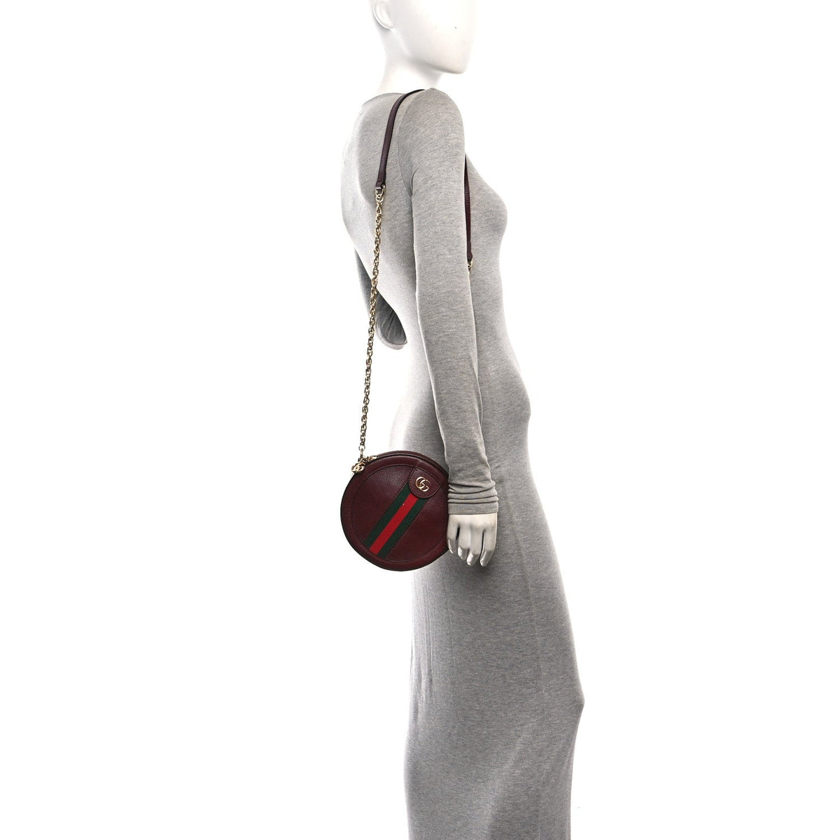 Soft Textured Calfskin Web Mini Ophidia Round Shoulder Bag Vintage Bordeaux wholesalehk.shop