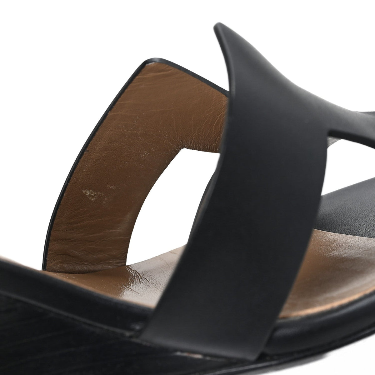 Calfskin Legend Wedge Sandals 36.5 Black wholesalehk.shop