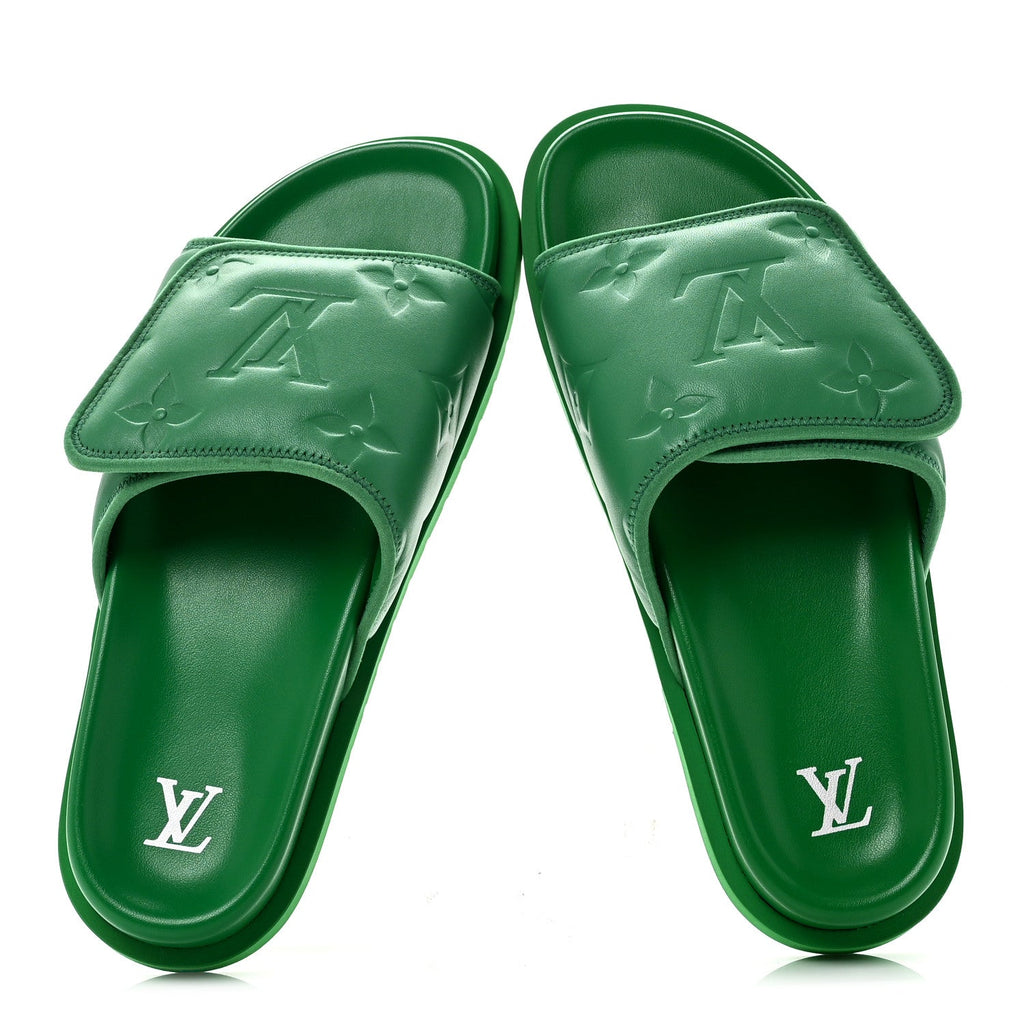 Embossed Monogram Pool Pillow Comfort Mules 9 Green £¨ Direct shipment via from wholesalehk.shop