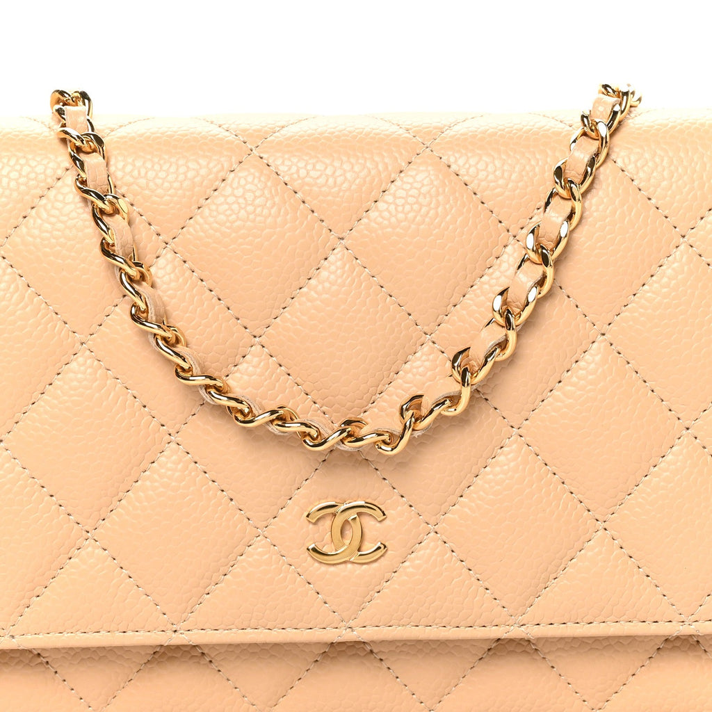 Caviar Quilted Wallet on Chain WOC Beige wholesalehk.shop