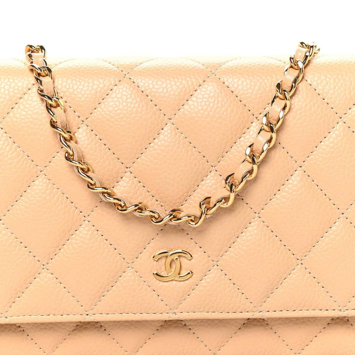 Caviar Quilted Wallet on Chain WOC Beige wholesalehk.shop
