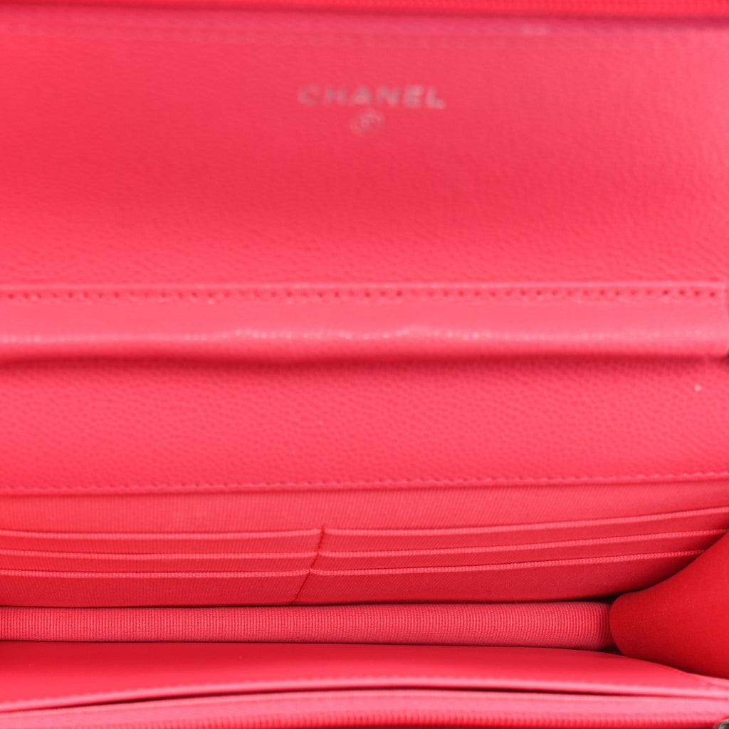 Caviar Quilted Wallet On Chain WOC Dark Pink wholesalehk.shop
