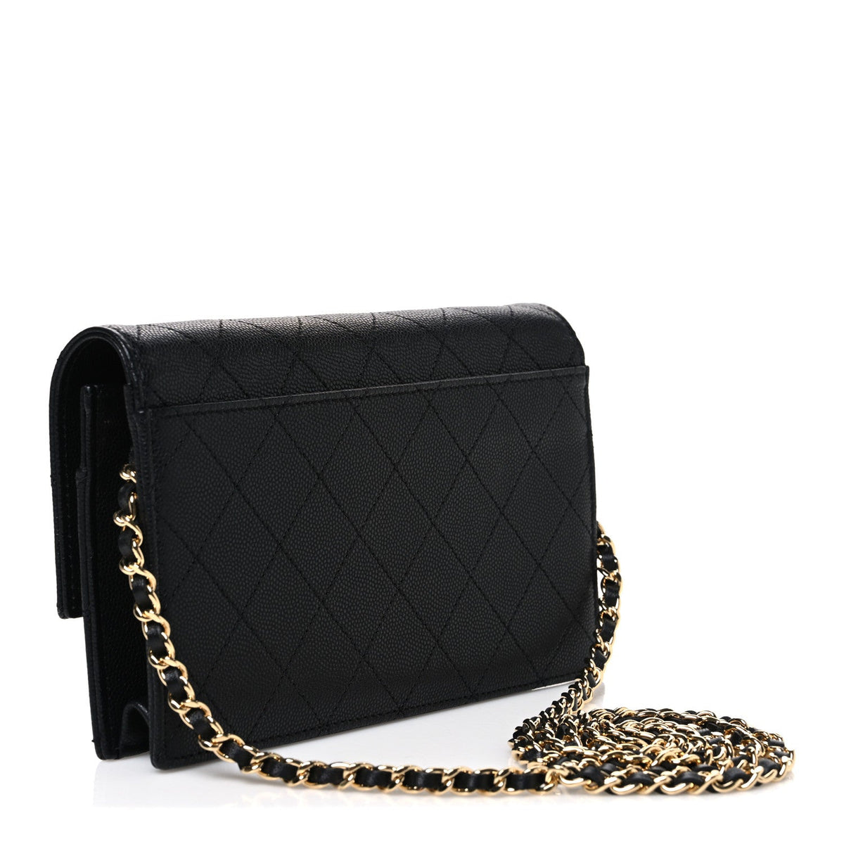Shiny Caviar Lambskin Quilted CC Neo Filigree Wallet on Chain WOC Black wholesalehk.shop