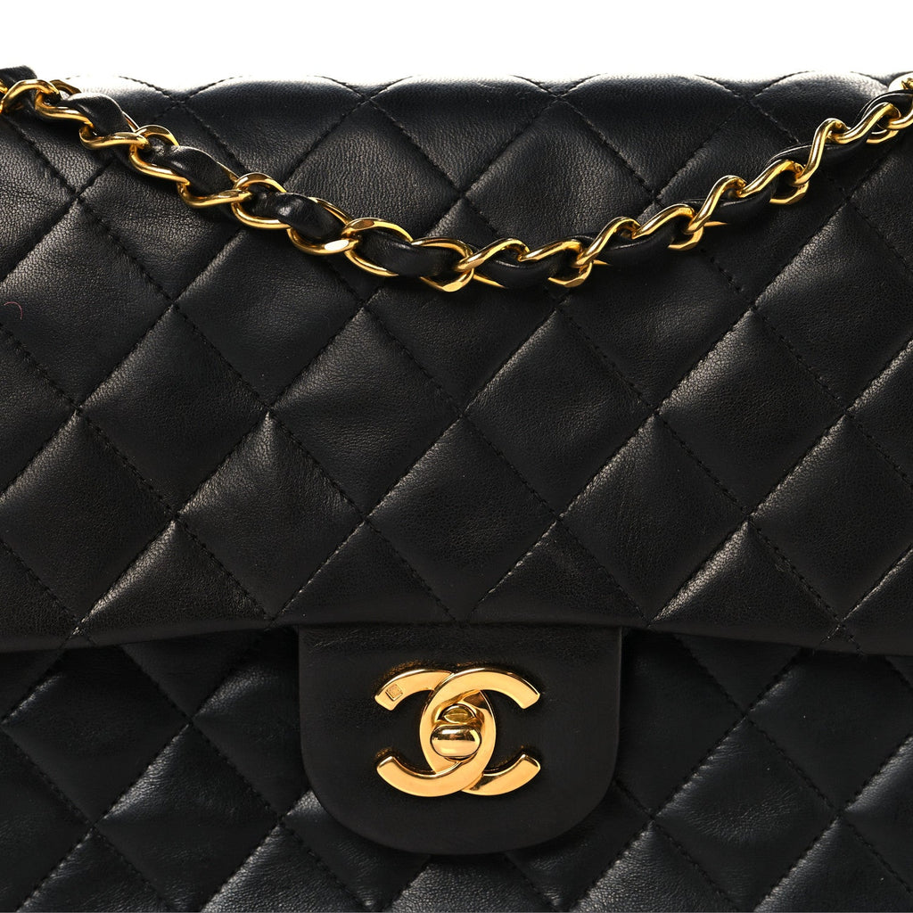 Lambskin Quilted Medium Double Flap Black wholesalehk.shop