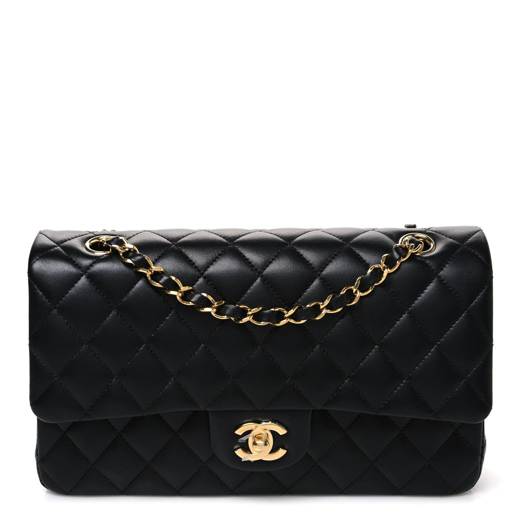 Lambskin Quilted Medium Double Flap Black wholesalehk.shop
