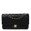 Lambskin Quilted Medium Double Flap Black wholesalehk.shop