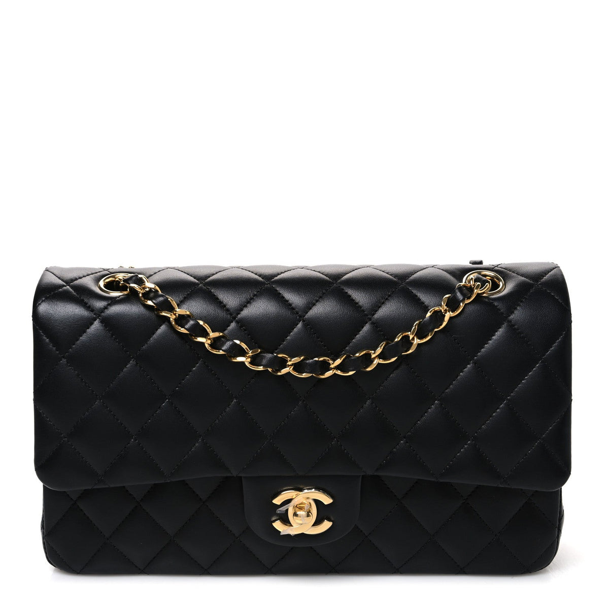 Lambskin Quilted Medium Double Flap Black wholesalehk.shop