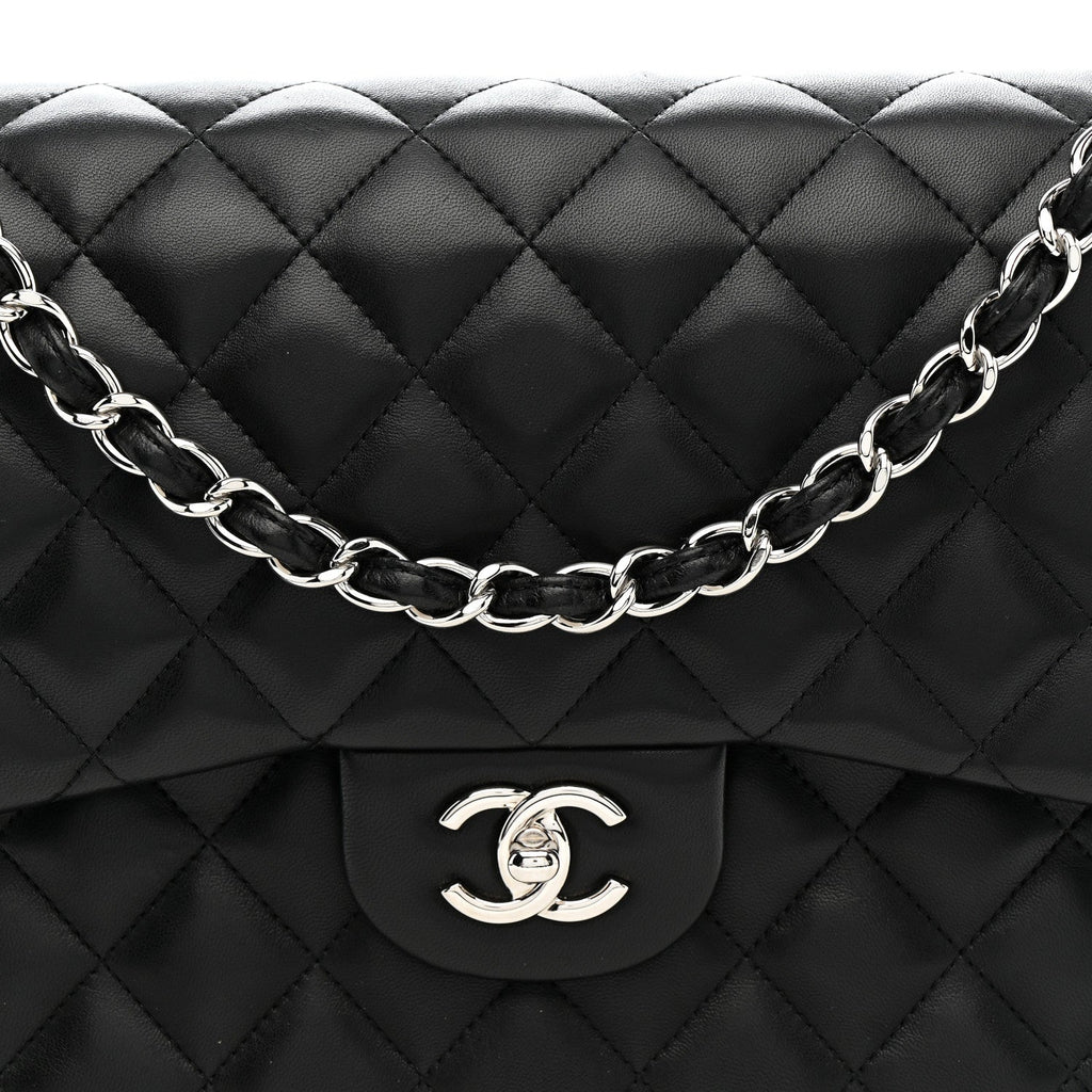 Lambskin Quilted Jumbo Double Flap Black wholesalehk.shop