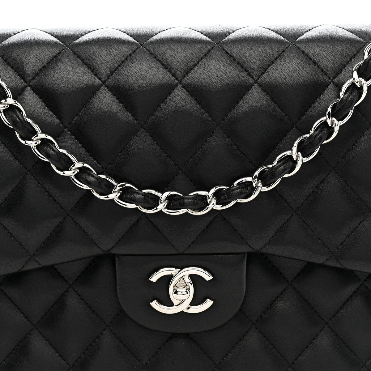 Lambskin Quilted Jumbo Double Flap Black wholesalehk.shop