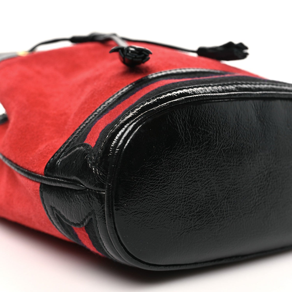 Suede Patent Web Small Ophidia Bucket Bag Hibiscus Red Black wholesalehk.shop