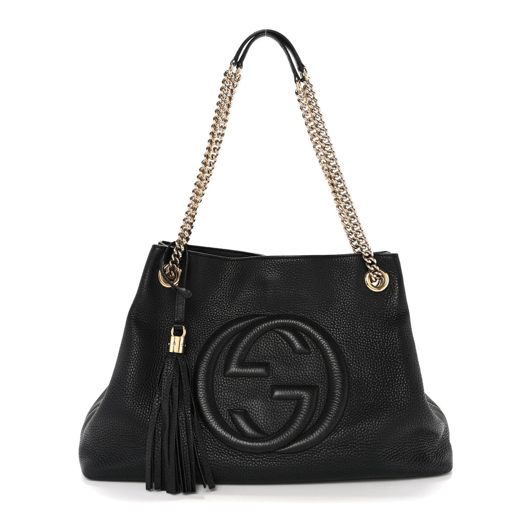 Pebbled Calfskin Medium Soho Chain Shoulder Bag Black wholesalehk.shop
