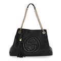 Pebbled Calfskin Medium Soho Chain Shoulder Bag Black wholesalehk.shop