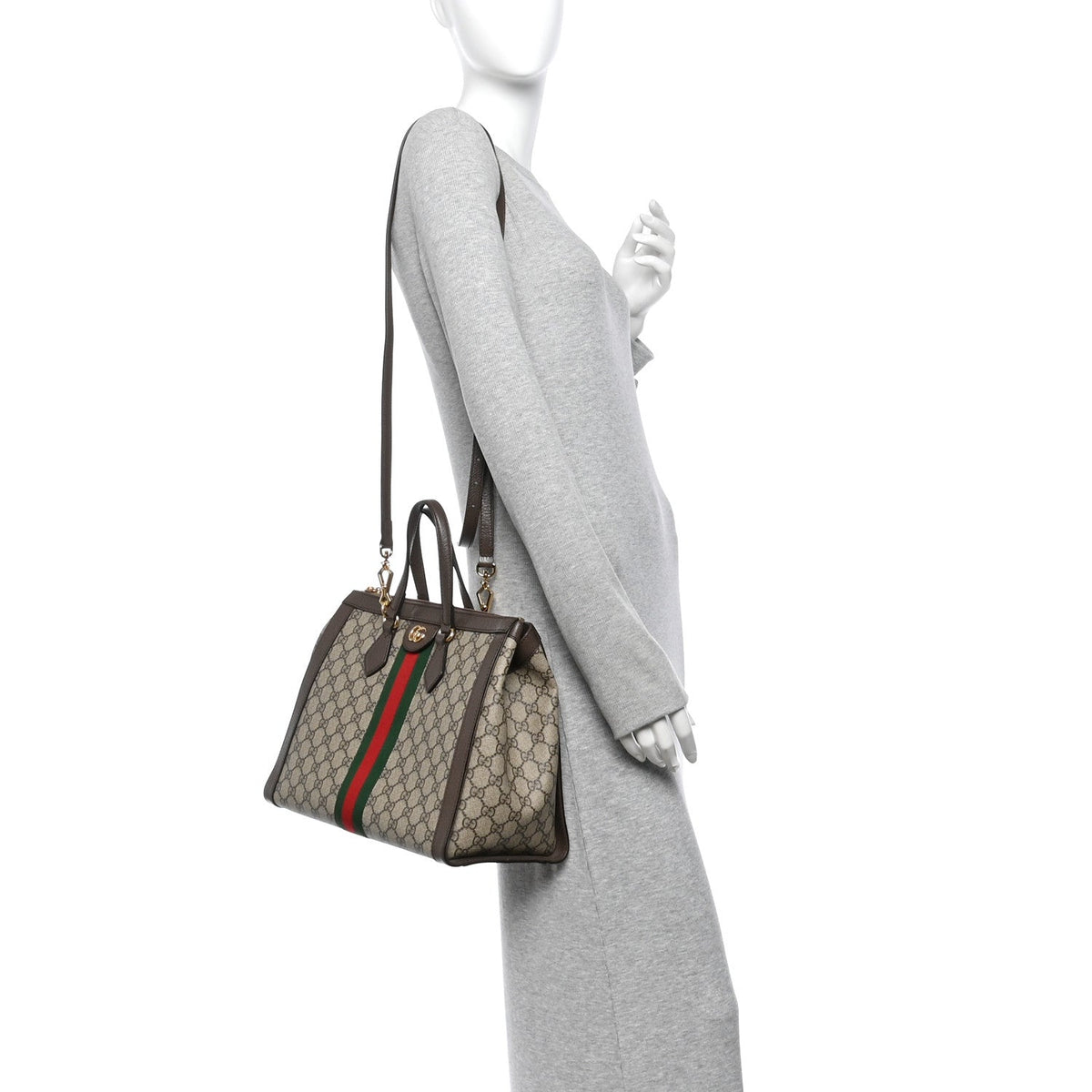 GG Supreme Monogram Web Medium Ophidia Tote Bag Brown wholesalehk.shop