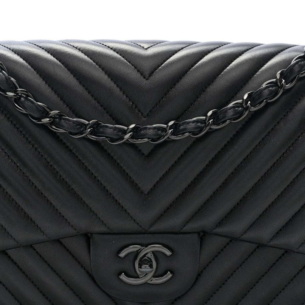 Lambskin Chevron Quilted Jumbo Double Flap  So Black wholesalehk.shop