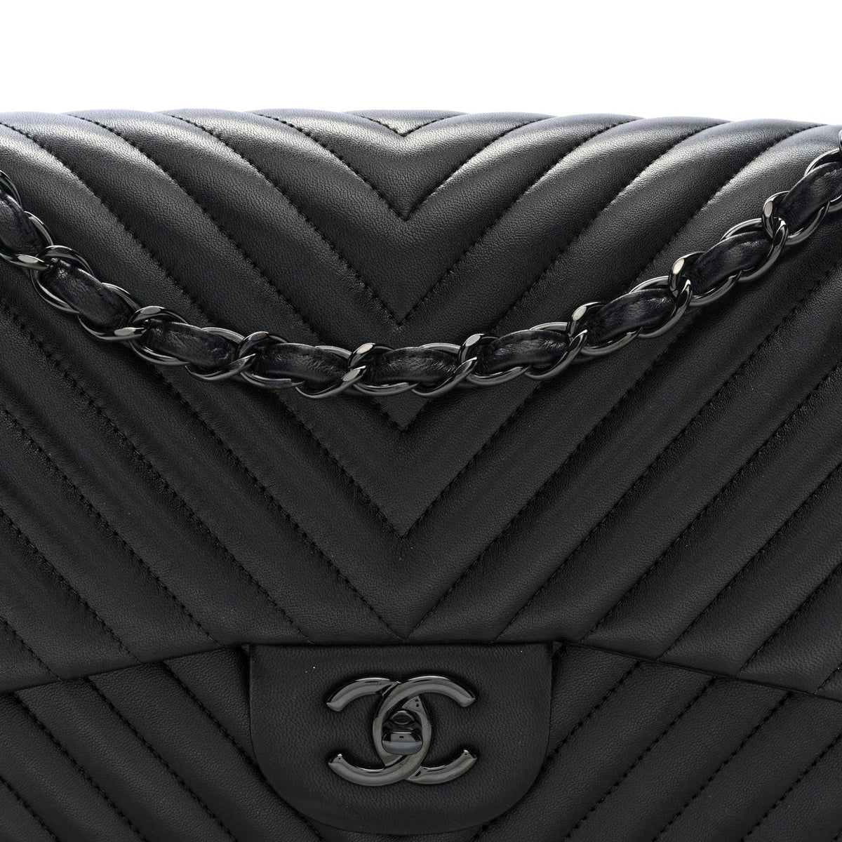 Lambskin Chevron Quilted Jumbo Double Flap  So Black wholesalehk.shop