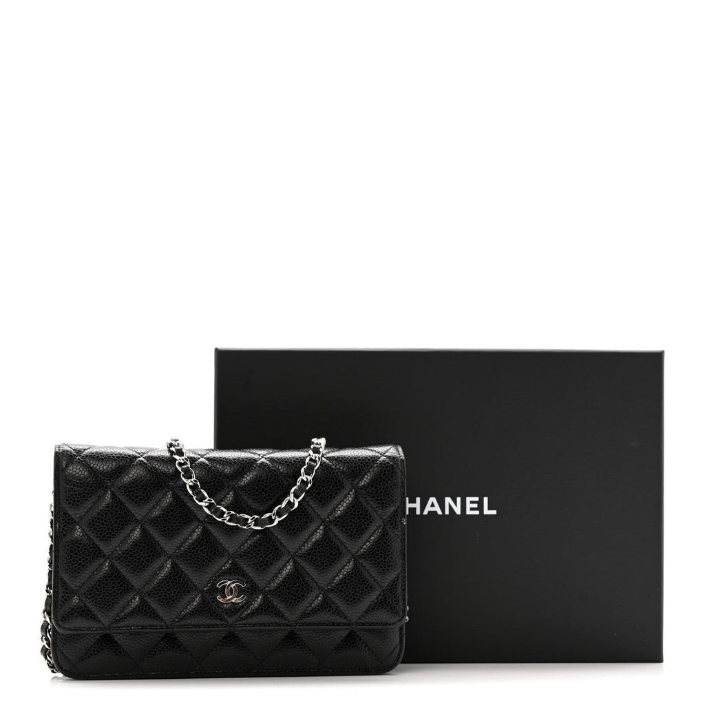 Caviar Quilted Wallet on Chain WOC Black wholesalehk.shop