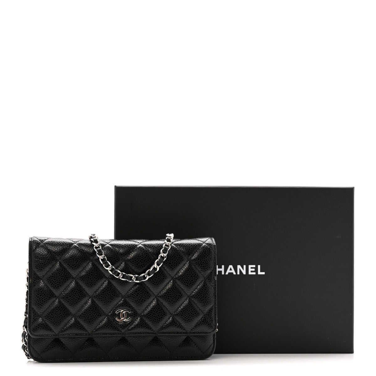 Caviar Quilted Wallet on Chain WOC Black wholesalehk.shop
