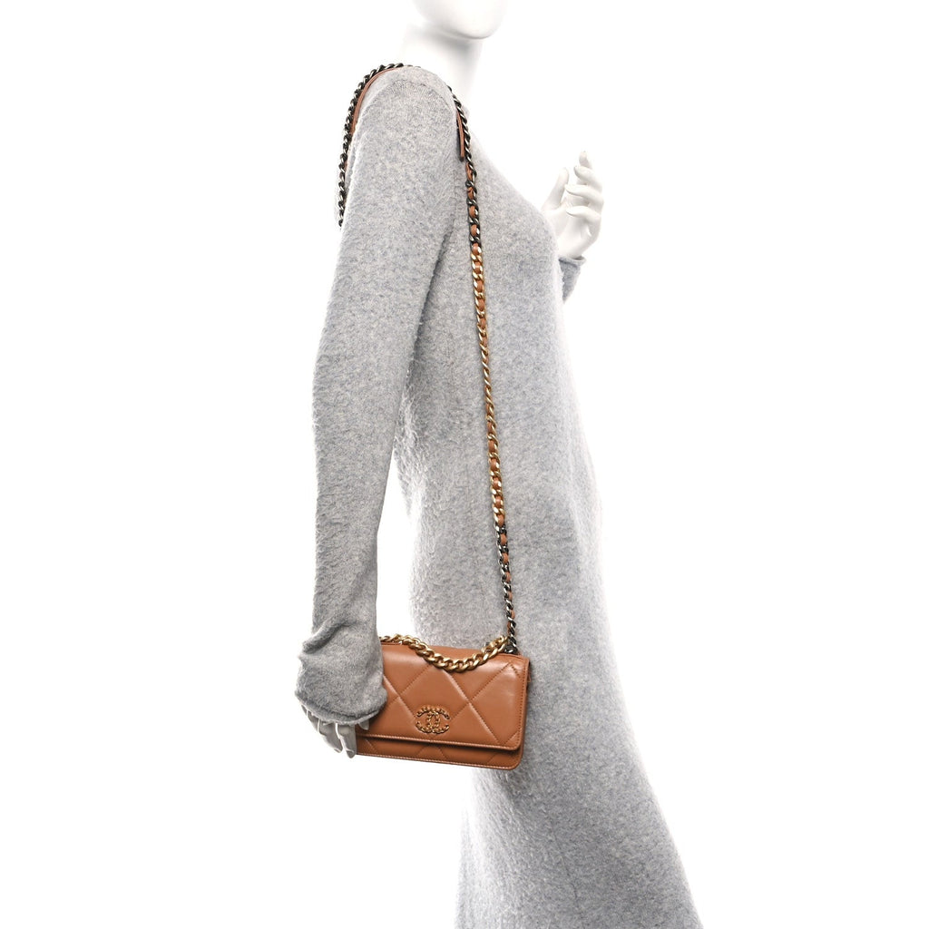 Lambskin Quilted Chanel 19 Wallet On Chain WOC Brown wholesalehk.shop