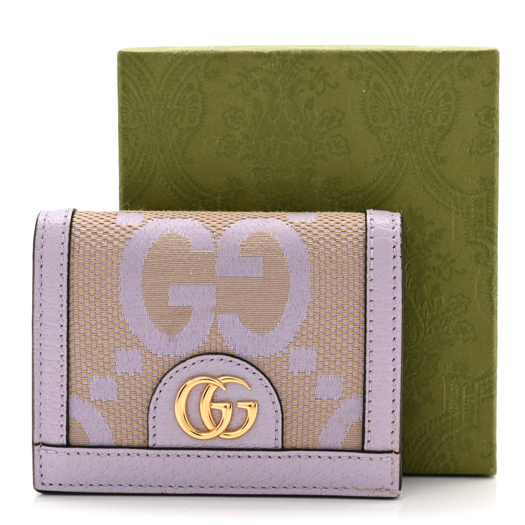 Monogram Jumbo GG Textured Dollar Calfskin Ophidia Card Case Beige Lapis wholesalehk.shop