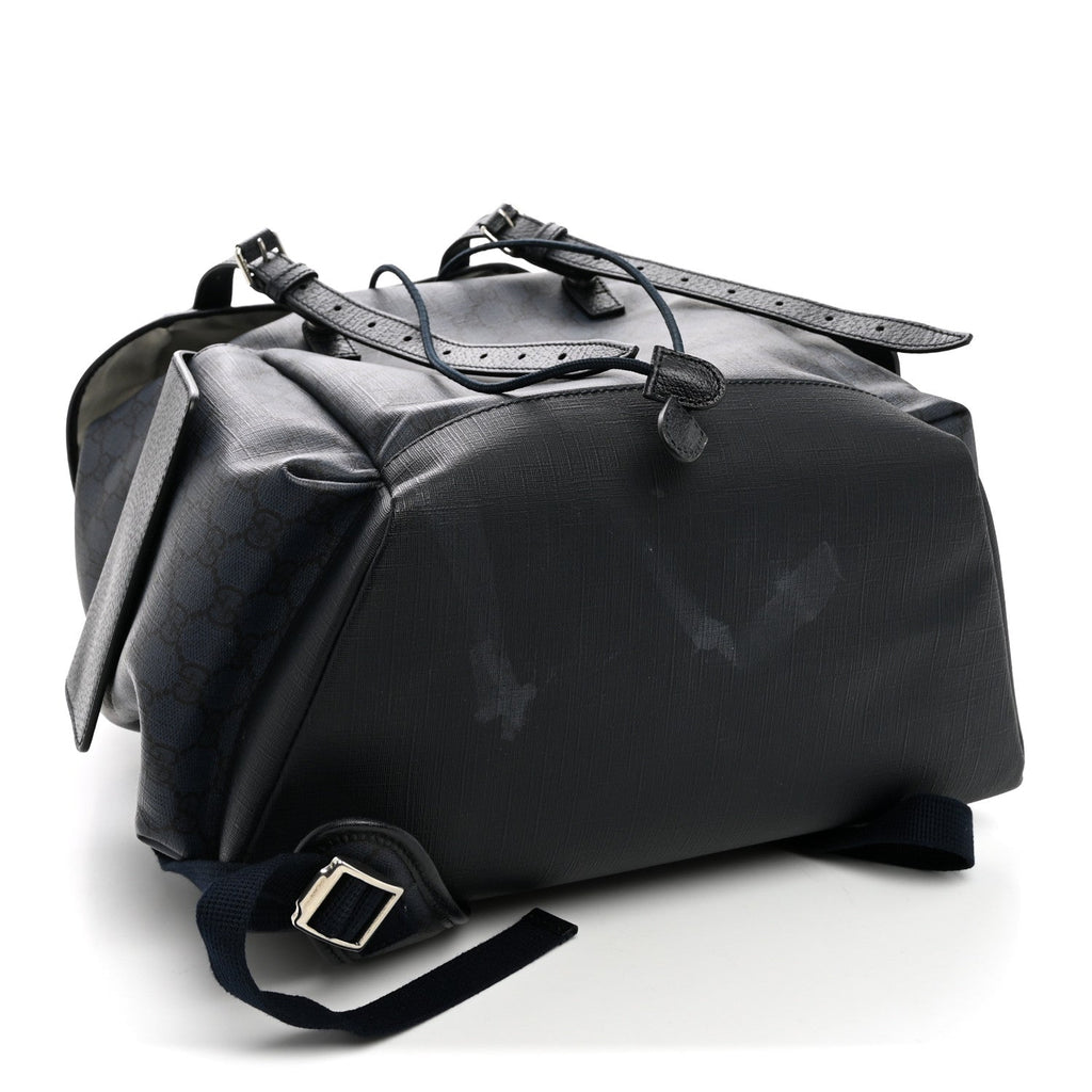GG Supreme Monogram Textured Dollar Calfskin Medium Ophidia Double Buckle Backpack Blue Dark Blue Black wholesalehk.shop