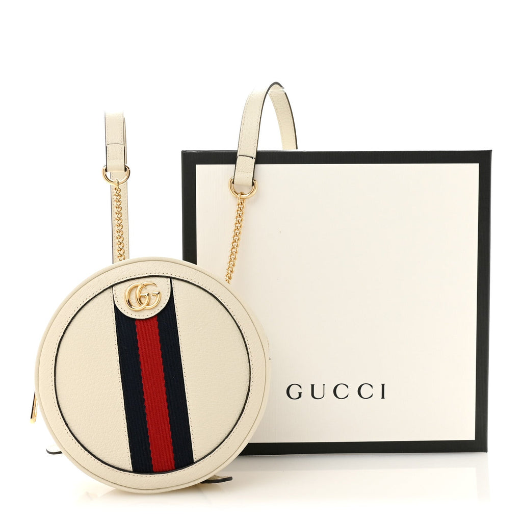 Textured Calfskin Web Mini Ophidia Round Backpack Mystic White wholesalehk.shop