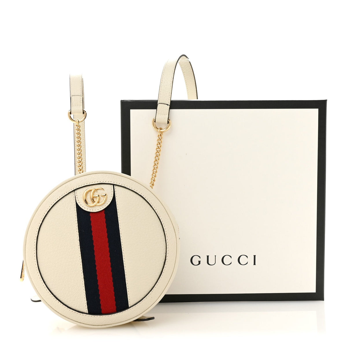 Textured Calfskin Web Mini Ophidia Round Backpack Mystic White wholesalehk.shop