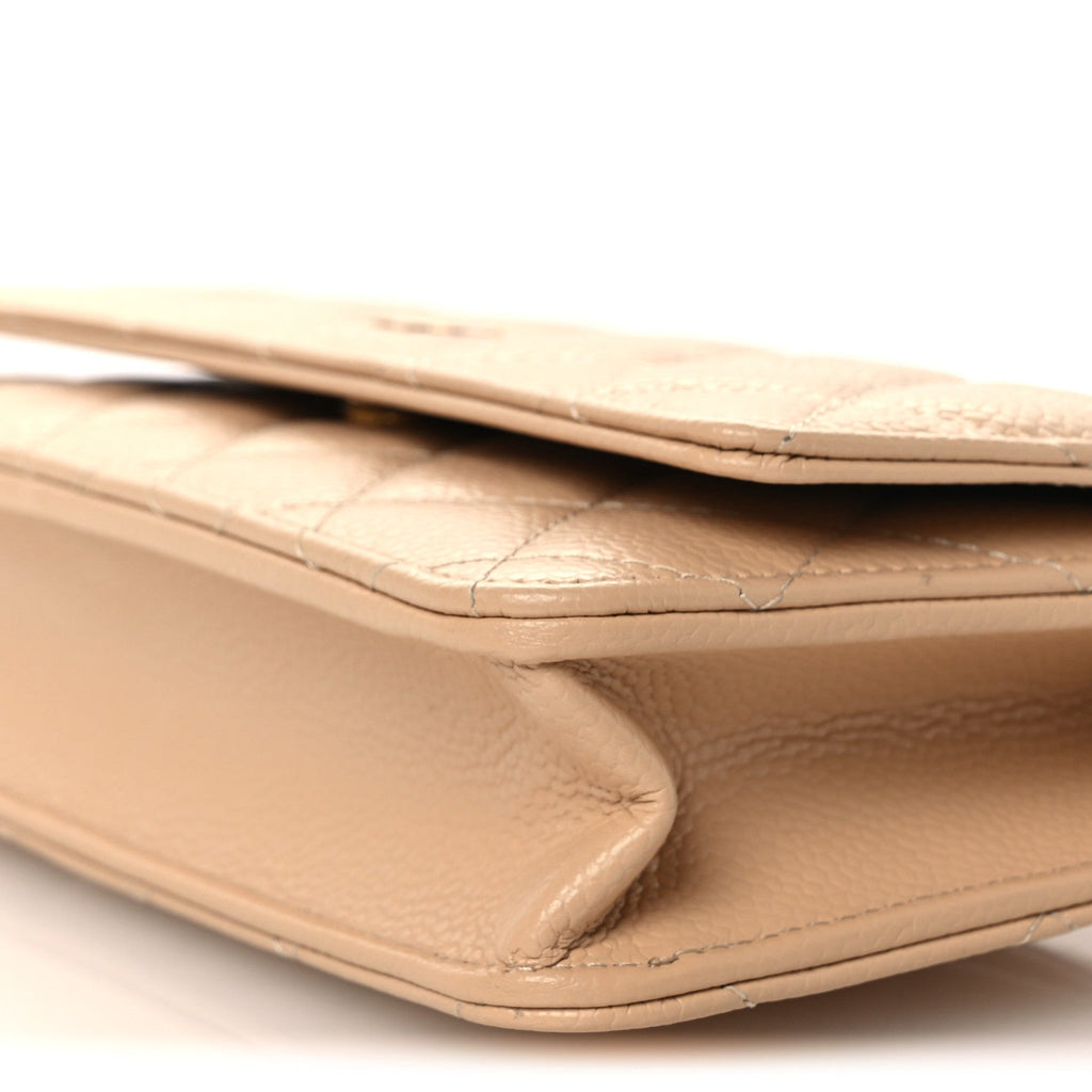 Caviar Quilted Wallet on Chain WOC Beige wholesalehk.shop