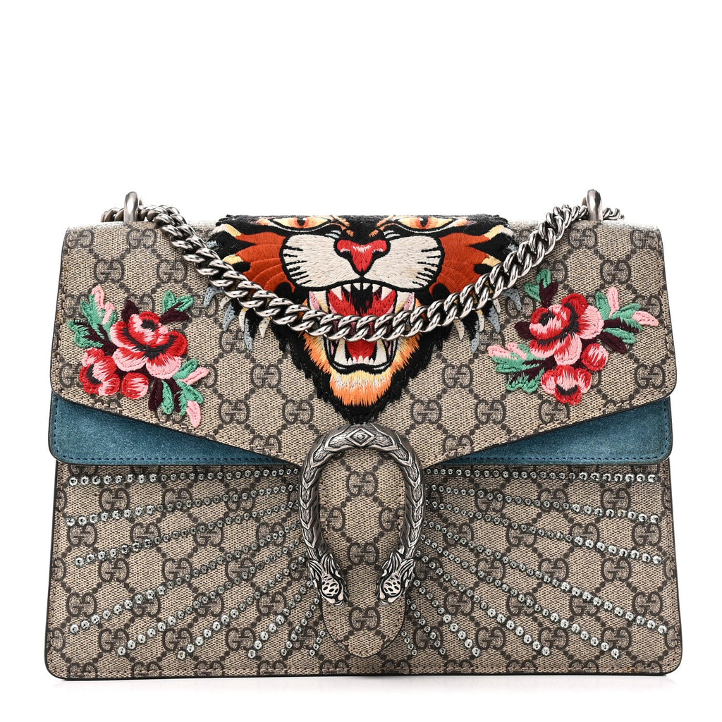 GG Supreme Monogram Angry Cat Embroidered Medium Dionysus Shoulder Bag Beige Ultramarine wholesalehk.shop
