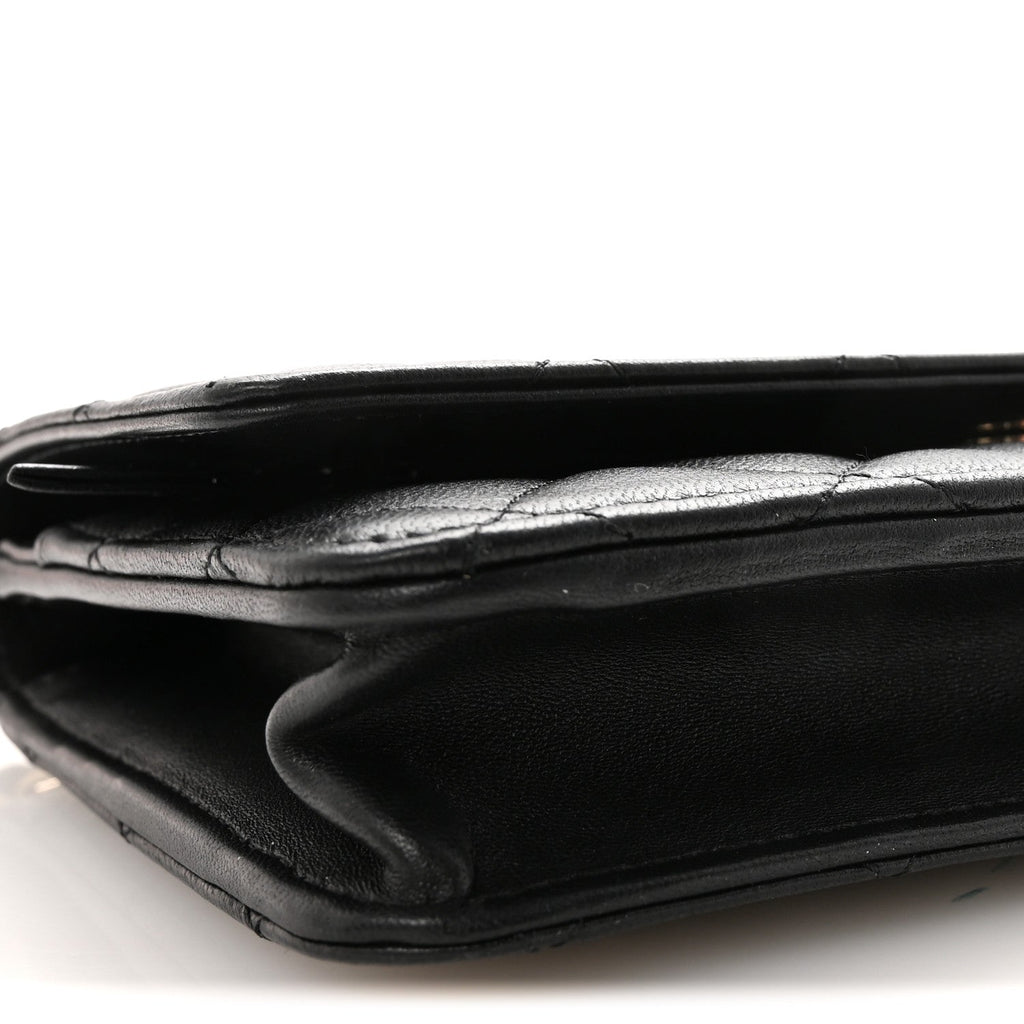 Lambskin Quilted Pearl Wallet On Chain WOC Black wholesalehk.shop