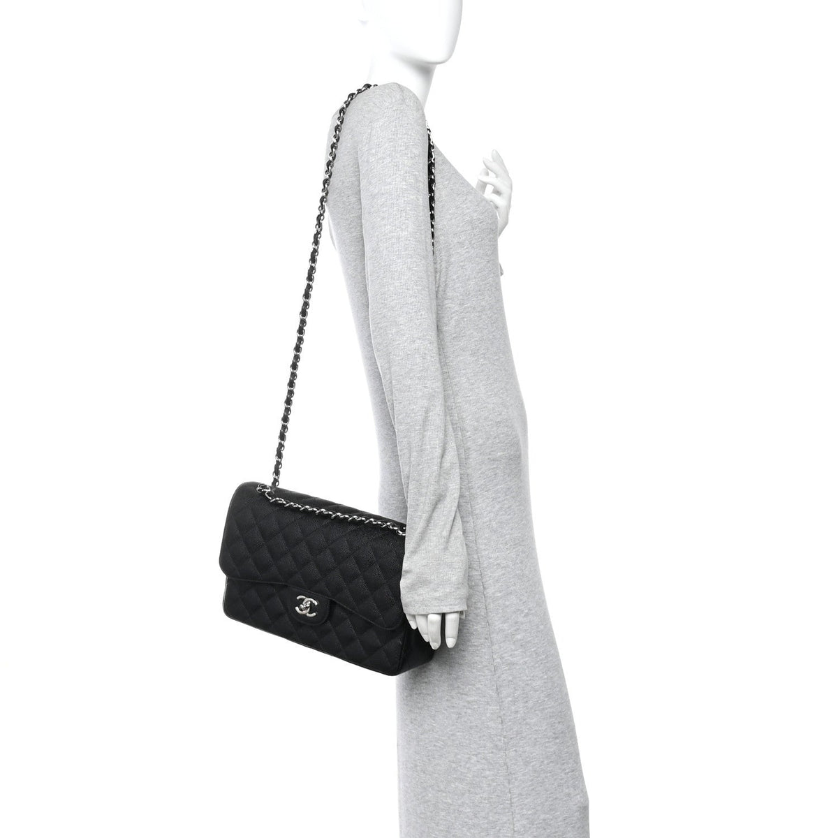 Caviar Quilted Jumbo Double Flap Black wholesalehk.shop